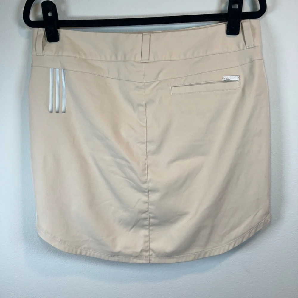 Adidas Golf Skirt Beige Stripe Logo Stretch Sporty Pickleball Tennis Lined Sz 10